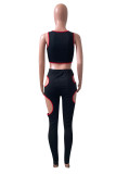 Pink Sexy Casual Letter Print Hollowed Out O Neck Sleeveless Two Pieces