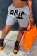 Grey Fashion Casual Letter Print Basic Regular Mid Waist Shorts