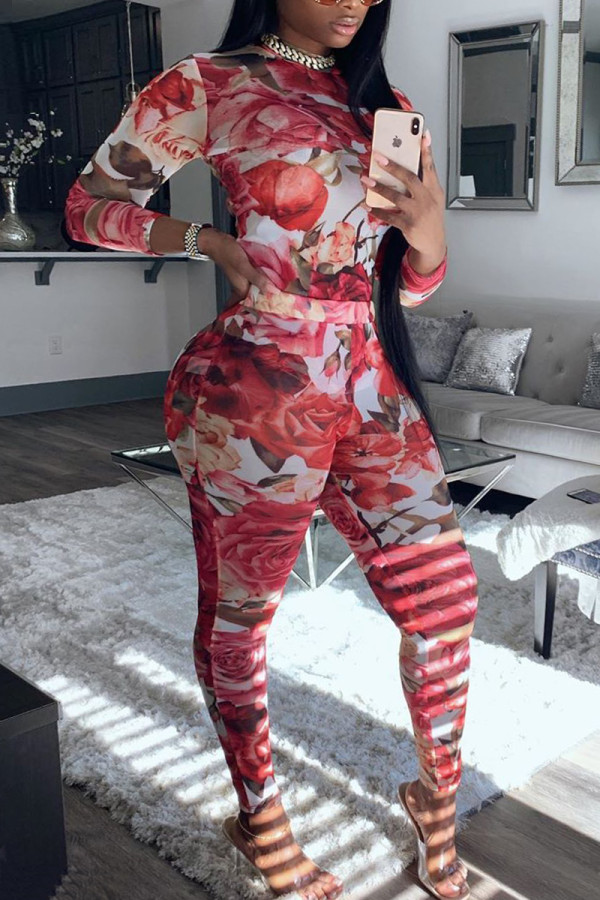 Red Fashion Casual Printed Two-piece Set