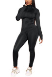 Black Fashion adult Ma'am OL Solid Two Piece Suits pencil Long Sleeve Two Pieces