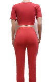 Red Elastic Fly Mid Print Skinny Pants Two-piece suit