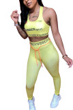 Light yellow Milk Silk Fashion Sexy Letter Patchwork Two Piece Suits pencil Sleeveless Two Pieces
