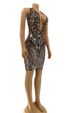 Green Sexy Print Patchwork V Neck Pencil Skirt Dresses