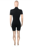 Black Fashion Casual Letter Print Basic Turtleneck Skinny Romper