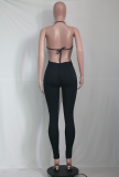 Pink Sexy Solid Hollowed Out Halter Skinny Jumpsuits