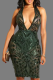 Green Sexy Print Patchwork V Neck Pencil Skirt Dresses