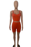 Orange Red Sexy Casual Solid Backless Spaghetti Strap Sleeveless Two Pieces