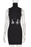 Orange Sexy Solid Hollowed Out Without Belt Turtleneck Sleeveless Dress