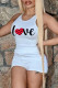 White Fashion Casual Letter Print Basic O Neck Sleeveless Two Pieces