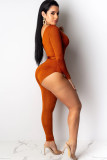 Orange Sexy Solid bandage Long Sleeve V Neck Jumpsuits