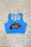 White and blue Fashion Sportswear Adult Print Vests U Neck Tops
