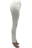 Pink Casual Solid Ripped Skinny Mid Waist Pencil Bottoms