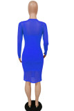 Color blue Fashion Sexy Adult Milk Fiber Solid Split Joint O Neck Long Sleeve Regular Sleeve Two Pieces