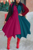 Blue Red Fashion Casual Patchwork Cardigan Turndown Collar Outerwear