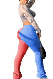 Red and blue Daily Polyester Solid Split Joint Regular Bottoms