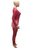Pink Elegant Gradual Change Print O Neck Long Sleeve Two Pieces