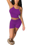 purple Polyester Fashion Casual adult Ma'am Solid Two Piece Suits pencil Sleeveless Two Pieces