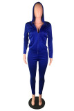 Blue Polyester Fashion adult Active Casual Lightly cooked Zippered Two Piece Suits pencil Long Sleeve