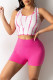 Rose Red Casual Sportswear Print Basic O Neck Sleeveless Two Pieces