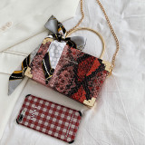 Red Fashion Patchwork Print Chain Strap Red Crossbody Bag