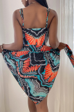 Yellow Sexy Print Patchwork Chains Swimwears Two Pieces