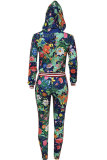 Multi-color Elastic Fly Long Sleeve Mid Print Patchwork pencil Pants Two-piece suit