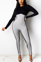 Black Gray Sexy Solid Split Joint O Neck Skinny Jumpsuits