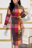 Multicolor Sexy Plaid Patchwork O Neck One-piece Suits Dresses
