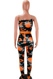 Orange Drawstring Mid camouflage Print Skinny Capris Jumpsuits & Rompers