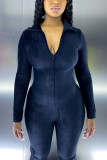 Purple Fashion Casual Solid Basic Turndown Collar Regular Jumpsuits