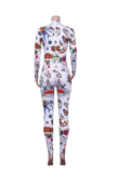 White Street Print Patchwork O Neck Skinny Jumpsuits