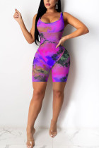 purple Fashion Casual Print Polyester Sleeveless Slip Jumpsuits