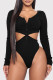 Black Casual Living Solid Hollowed Out V Neck Skinny Romper