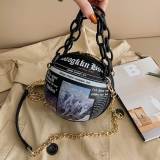 White Fashion Casual Patchwork Basketball Crossbody Bag