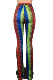 blue and yellow and red venetian Elastic Fly High Print Boot Cut Pants Bottoms