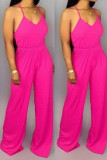 Light Pink Fashion Casual Solid Asymmetrical Polyester Sleeveless Slip Jumpsuits