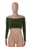 Army Green Sexy Casual Solid Backless Strapless Tops