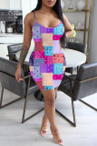 Yellow Fashion Casual Print Backless Spaghetti Strap Sleeveless Dress Dresses