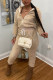 Apricot Fashion Casual Solid Basic Hooded Collar Long Sleeve Two Pieces