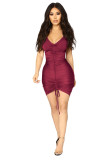 White Fashion Sexy Casual Sleeve Short Sleeves V Neck Slim Dress skirt Solid Draped Dresses