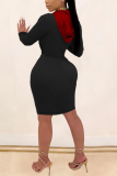 Red Sexy Solid Patchwork Hooded Collar A Line Dresses