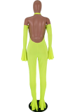 Orange Sexy Fashion stringy selvedge Backless bandage Solid Draped Long Sleeve Hanging neck 