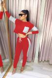 Red Casual Two Piece Suits Solid Patchwork pencil Long Sleeve Two-piece Pants Set