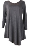 Black Cotton Sexy Cap Sleeve Long Sleeves V Neck Swagger Knee-Length Patchwork Solid