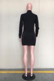 Black Acetyl fiber adult Lightly cooked Fashion Cap Sleeve Long Sleeves Mandarin Collar Step Skirt Mini So