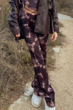 Purple Street Print Patchwork Straight Mid Waist Straight Bottoms