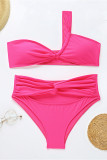 Rose Red Fashion Sexy Solid Hollowed Out Backless Swimwears