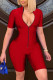 Red Fashion Casual Solid Basic Zipper Collar Skinny Romper