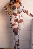 Red Sexy Casual Print O Neck Regular Jumpsuits