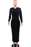 Green Elegant Solid Patchwork Hooded Collar Pencil Skirt Dresses